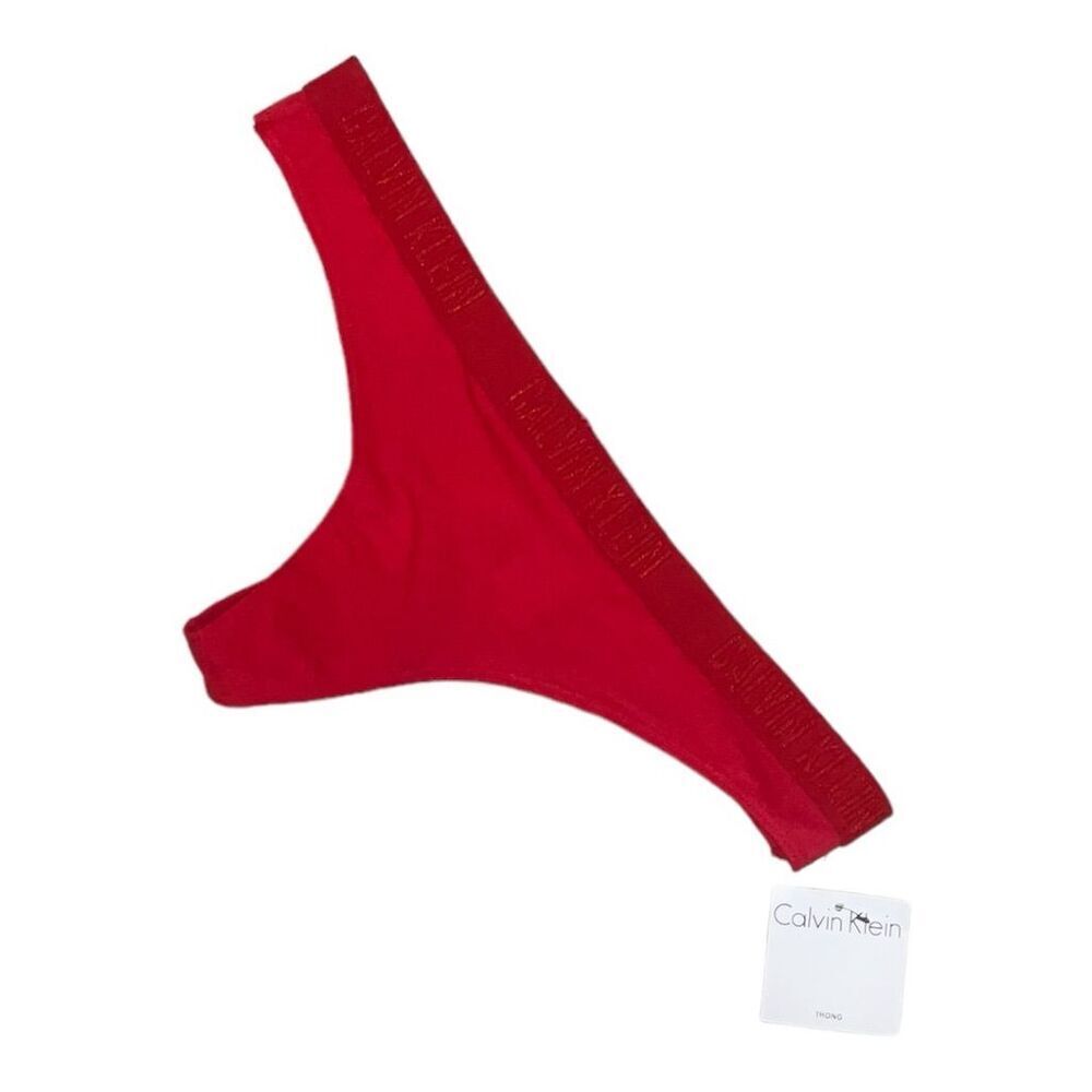Calvin Klein Women's Red Thong Panty Size M Logoā Detail Intimate Lingerie
